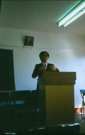 Yamamoto Kyodai elaborating on the Gospel from the pulpit of the Hitachi Branch in January 1984.
David  van der Leek
20 Aug 2003