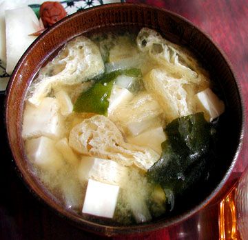 A bowl of delicious miso soup with tofu, seaweed, egg and and onion.  ©2001 Dave Ahlman
LDS Mission Network
07 Mar 2004