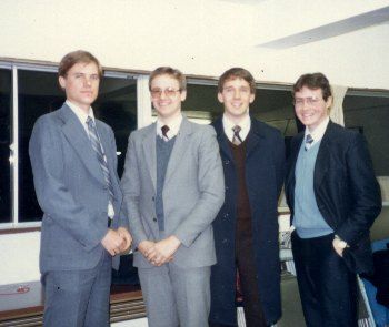 Taken in November 1983 while serving in Hitachi.  Left to right are Daniel Curtis, David van der Leek, Mark Jensen and Steve Saunders.
David  van der Leek
29 Jun 2004