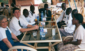 Farewell dinner for faithful African Elders who have finished their missions. @ outside restaurant - Kampala Sheraton
Jeremy Michael Bowen
30 Nov 2001