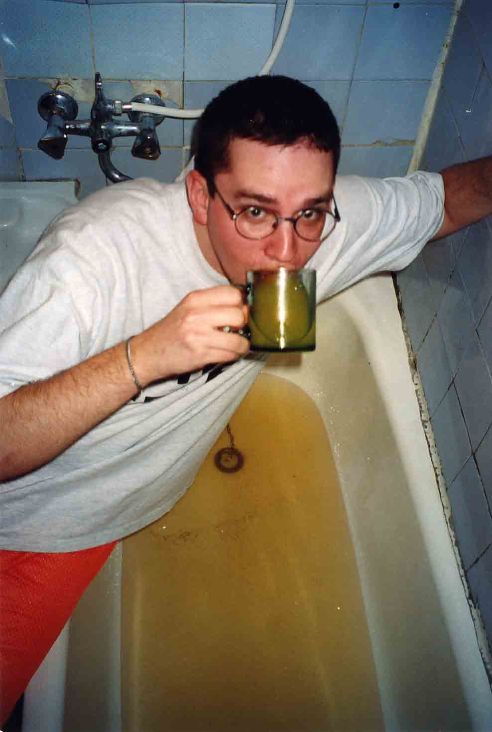 I'm not that crazy to drink unfiltered water...Elder Darby and I put juice in a cup that matched our tub water!!! lol
Brian E. Sherman
10 Oct 2003