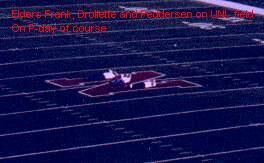 P-day activity of playing football on Huskers field.  Elders Drollette, Pedersen, and Frank laying on the Nebraska Field 'N'.
Bradley  Frank
15 Mar 2005