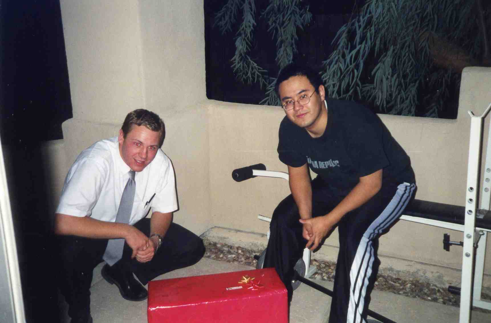 Elder Spencer and Elder Funai open their elk head present.
Greg H Bowles
18 Sep 2004