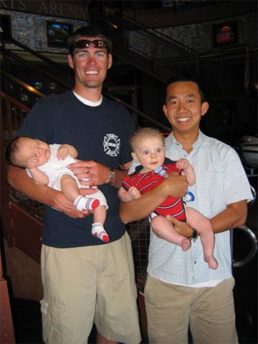 Here we are at Downtown Disney's ESPN Zone (California) reminiscing the good old time... with our sons. See the resemblence?
Benjamin  Tran
28 Apr 2004