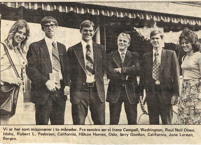 Fra venstre ser vi Irene Campell - Washington, Reul Neil Olsen - Idaho, Robert L Pedersen - California, Håkon Hernes - Oslo, Larry Gordon - California, June Lerøen - Bergen.
June Louise Dale
29 Jan 2006