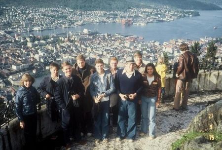 P-Day in Bergen, Norway.  From Left to Right:
1st Row: Gurlie Linge, David Haglund, Forrest Anthony, Gary Stoddard, Joyce Williamsen Hunter
2nd Row: Kari Moss, Perry Newman, Dale Sargent (?), ?
Shoot me a note if you know the names of the other missionaries above and I'll update the caption.  Thank you Gary Stoddard for submitting the picture.
James Jezek
12 Apr 2012