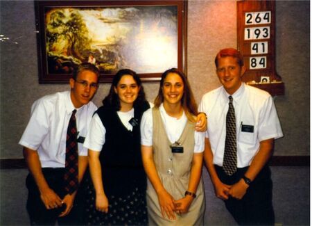 Elders Scobell and Schilaty. Sisters Piacitelli and Scott. Stillwater district. Taken at the Institute. One of the best DL's I  ever had was Scooby..
Rose Garrett
17 May 2008