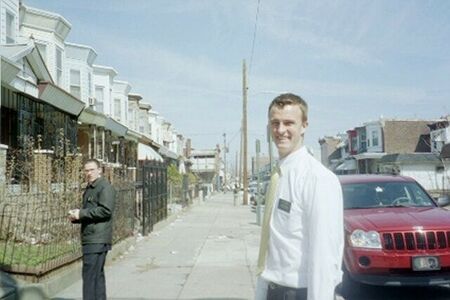 Elder Graf & Elder Aird in the first hour of their companionship (right after exchanges). Pictured in N. Philadelphia, we had to go back to Graf's old apartment because he left something behind, before continuing back to Allentown/Bethlehem.
Mike  Batie
19 Oct 2005