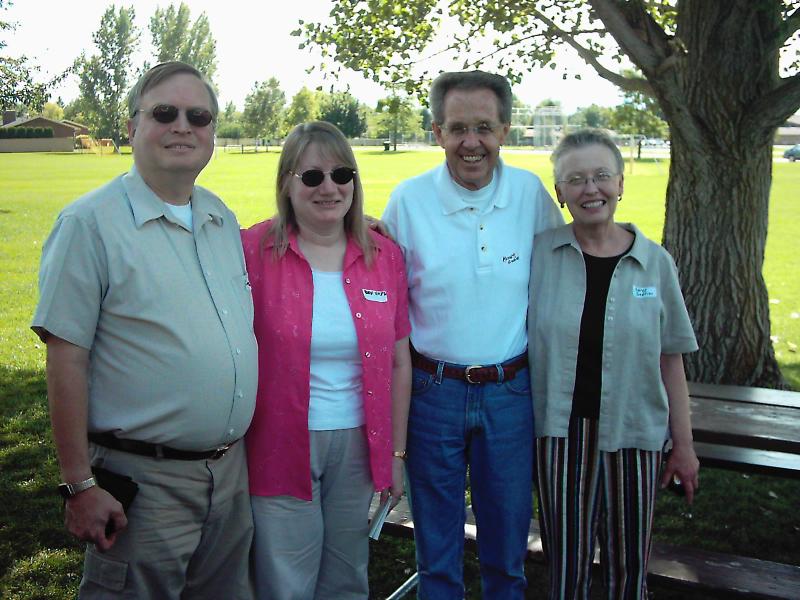Elder John Hays, wife Beverly, President and Sister Godfrey at PPM Reunion Aug 14, 2004, Logan, UT
Dirk Willden
14 Aug 2004