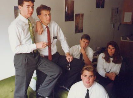Members of the Pittsburgh Farside District, namely Elder Tracey Thomas, Elder Shawn King, Elder Joel Curzon, Sister Robin Edwards, Elder Noal Robinson (front) in a pensive post-district meeting moment.
Tracey  Thomas
31 May 2002