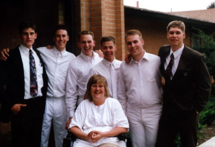 Nancy Fadias was joined in the water by four of her favorite elders. (From left, Jackson, Kessler, Scofield, Robbins, Cox, Garrett)
Mark E Kessler
17 Mar 2004