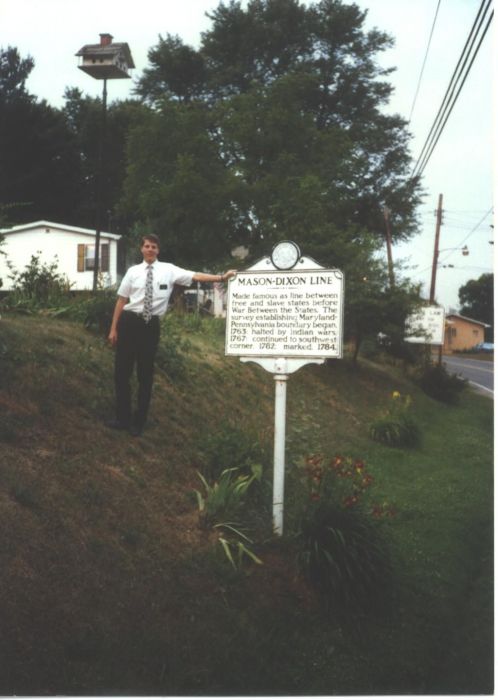 this is an obvious photo of the Mason Dixon Line.  this is the southern boundary of the Mission.  We were going to a family activity and were 