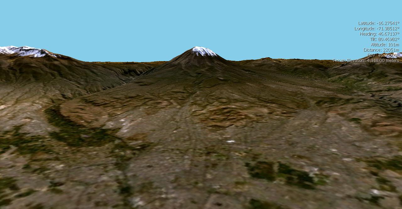 Satelite images from NASA were  compiled using a program called World Wind.  Arequipa in the foreground isn't real clear, but I thought Misti looked nice.
Chad K Welch
30 Apr 2005