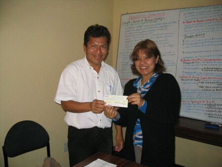 Dear Brethren :

This week we disbursed our first microloan. Sister Gloria Puican, the Chairlady of Andes-Eagle Condor Humanitarian delivered a check for US$ 150.= to Brother Wilder Linares who will use this money to start a food fast microbusiness.  He serves as elder quorum president in the Santa Victoria Ward, Chiclayo Peru Stake.
This fact represent  a milestone in our goal to establish Zion in Northern Peru.
Brother Linares have participated previously in the Eagle Condor Humanitarian Microenterpreneurs Training Program, and was assisted by us to prepare his business plan. 
You may take a look to our Web Page : www.eagle-condor.org
Oswaldo Tello Mier y Teran
20 Sep 2004