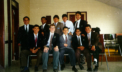 at capilla Antares in San Martín de Porres, Lima 1st row: Elders Minaya, Plowman, Rodríguez (Vladimir), Arcila, and Vizcarra 2nd row: Elders Valderrama, Díaz, Espinoza, Ccori, and Hernández
Jonathan L. Plowman
07 Jun 2001