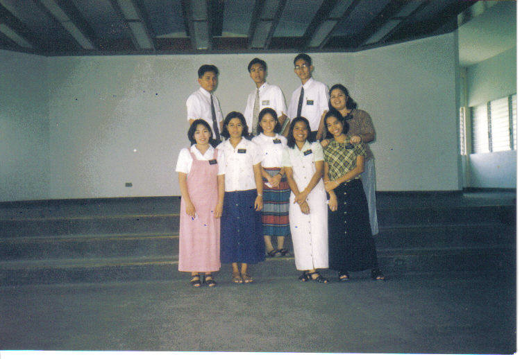 L-R: Sister Santos, Sister Esposo, Sister Mejia, Sister Melanio, Sister Amolong, Elder Navarro, Elder Jose, Elder Cedron, Sister Labrador
Rutchel Minerva Puckett
19 Aug 2005