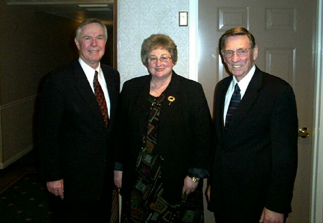 We were honored to have Elder and Sister Neuwanschwander at the reunion. Here's a picture of the Neuwanschwander's and Pres. Morrey at the reunion.
Brandon Jensen
07 Apr 2002