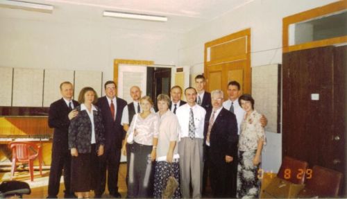 Creation of the First District in Toliatti, I was there for the actuall setting apart, I traveled with Pres. Klimov and Elder Jensen who created the district. I found this picture and figured it was kind of historic to the mission so I uploaded it.  In the picture is the Presidency and their wives, President and Sister Davidek, President Klimov, Elder Jensen the Area 70 and myself.
Benjamin Carson Groen
05 Jan 2006