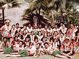 1973: Following a cultural celebration in the Polynesian Cultural Centerʻs Samoan Village: Note, there are a number of RMs in this picture, plus Tavita Fitisemanu, his wife Lina and several of their children (he was village 