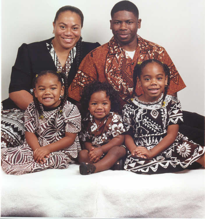 The Family of Sonya (Fesola'i) James.  Patriarch of our family ... Ryan L James Sr, children ... Liana (5), Ariana (3), and Ryan Jr (1) photo taken Dec, 2000.  No matter where I may be, I will never forget my roots, or where I came from.  Oute alofa tele
Sonia Siniua James
20 Feb 2001