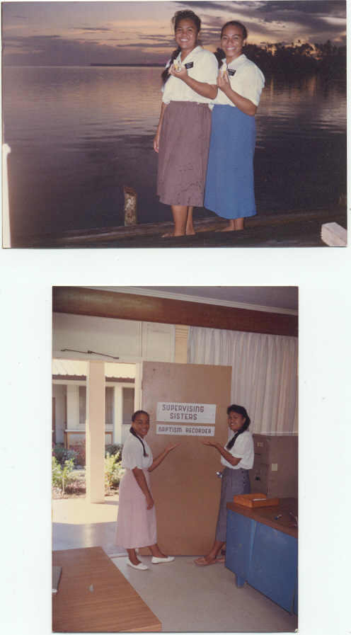 Sister E. Tapu and I at the Mission Office, and upon one of our travels.  Soa, you're the greatest!
Sonia Siniua James
22 Feb 2001