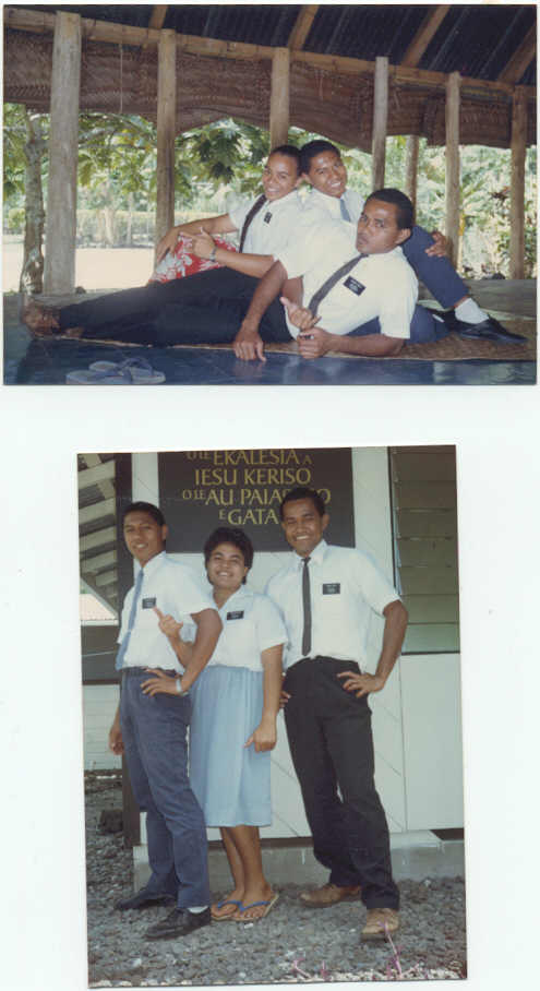 Missionaries bonding after a district meeting ... Pictured are Elders Key, and Tafili, and Sisters Fesola'i & Filipo.
Sonia Siniua James
22 Feb 2001
