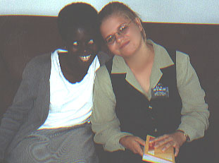 I had to put this picture on here in honor of one of my very best companions, Sister Irene Kagare from Uganda. Isn't she the best! I love this picture of her because of her big white eyes!
Megan  Rees
22 Oct 2001