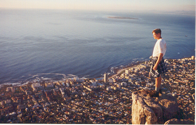From the top of Lion's Head.  You can see Robben Island in the distance.  Through a microscope you can see where Mandela scratched off the days in the side of a wall.
Bill  Peavoy
31 Aug 2001