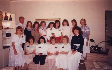 February 14, 1989 Sister's Conference at the Mission Home. 
Lback-Pres. Snow,Bowles,Roberts?,Knudson,Harper, Woodward,Beal,Edstrom, Sis. Snow,Spoerl,Klippert, Christensen,Hadley,(?sorry),Bledsoe
Cherlyn  Ferguson
20 Nov 2006