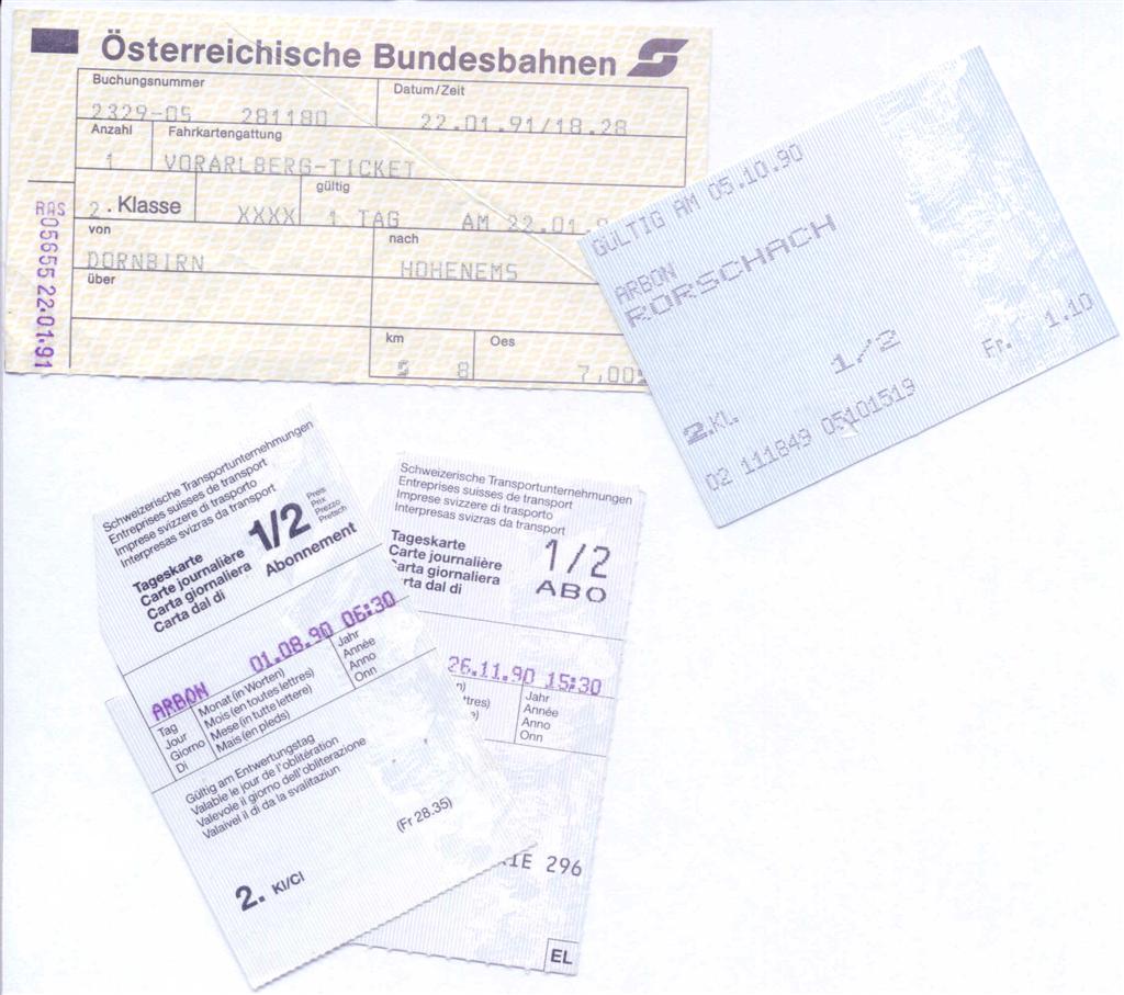 Typical Swissmade ticket for Train, Busses etc.
With the Tageskarte you could go where ever you would like to, it includes all mass transportation Vehicle in the entire Switzerland !!!!!
Alexander Georg Stefan Dessin
04 Mar 2006