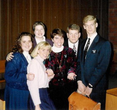 Me in the middle with Elders [Sean] Jackson and Toner to the right, and Sisters Hebon, McClelland and... I think Sister Erekson on the end?
Andrea  Meyer
28 Mar 2006