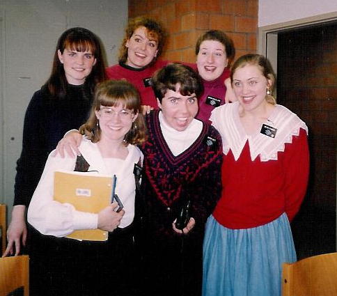 I wish I could remember everyone's name in this picture. We had a big sisters' conference sometime in Spring of 1993 and this group of sisters here sang Hymn #219 together. I know sister Doering and Sister McClelland are just above my head, and a Sister on exchange from the Frankfurt mission is standing to my right. Sadly, I've forgotten the other names. Great ladies, though.
Andrea  Meyer
28 Mar 2006