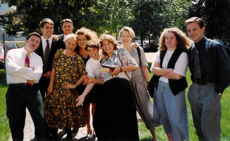 From left to right (as far as I can remember)Elder Liam O'Reily (returned for a visit), Elder Behunin, Elder Williams, Sister Harris, Becky Berz, Me, Kristina ? (on a mini-mission with us at the time), Ilse Horwath, a female investigator of ours, and another returned missionary out for a visit. All standing in front of the church one Sunday afternoon.
Andrea  Meyer
28 Mar 2006