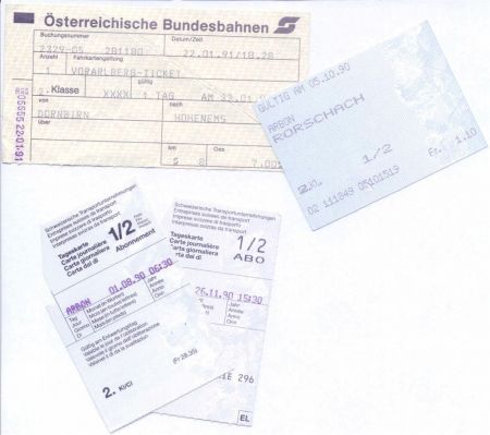 Typical Swissmade ticket for Train, Busses etc.
With the Tageskarte you could go where ever you would like to, it includes all mass transportation Vehicle in the entire Switzerland !!!!!
Alexander Georg Stefan Dessin
04 Mar 2006