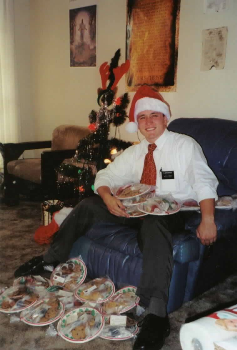 Elder Josh Madsen and his companion Elder James Rice made and delivered plates of Christmas cookies on Christmas Eve 2001, to gain entrance while tracting homes.
Joshua David Madsen
10 Feb 2002