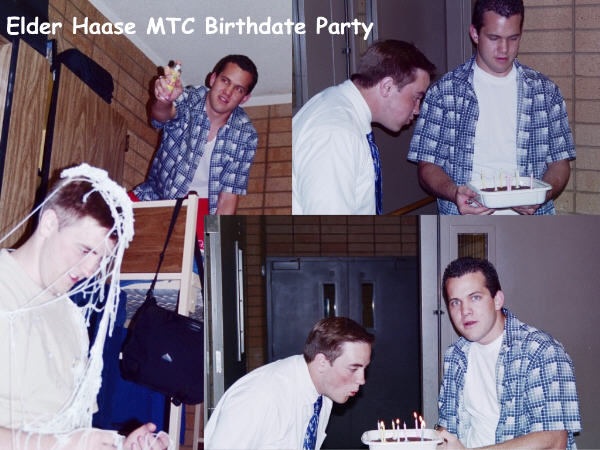 Elder Haase celebrating his 20th birthday way from home. . Photo taken by Elder Keenan at the MTC.  
June 05 2002
Beau Nicholas Keenan
14 Jul 2002
