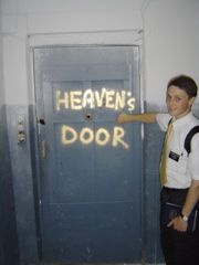 This is a picture of the beloved Elder Calvert knocking on heaven's door. The building had just been freshly sprayed with that chalky white stuff that all the new missionaries get on themselves by rubbing on the walls when they first get in country.
Samuel Baugh Hislop
12 Mar 2006