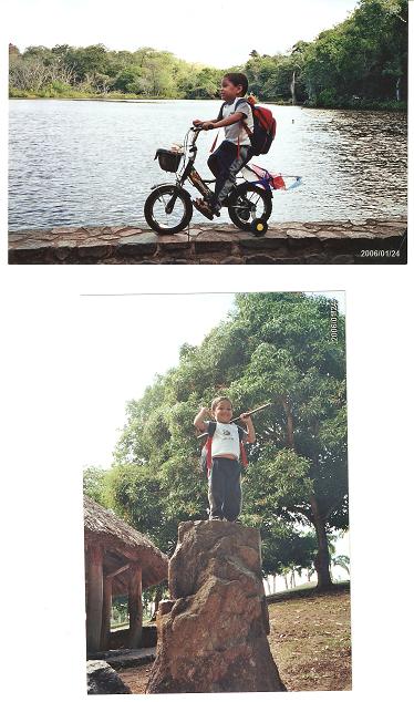 Mi Primogenito en deportes extremos ( Ciclismo de borde al rio y Alpinismo con manos libres), en la foto de alpinismo con manos líbres tiene la bomba de llenar las ruedas de la bicicleta porque primero fue alpinismo y luego Ciclismo de borde al rio.
Eugenio  Cedeño
07 Sep 2008