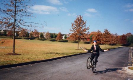 Elder Muhlestein doing the sweet no-handed wheelie in front of the Mission Office! October 1998
David  Pabst
26 Aug 2003
