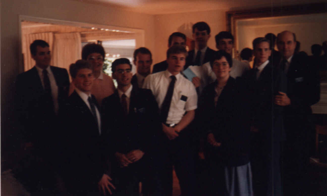 This is one of my favorite pictures from my mission.  This gathering was those missionaries that qualified to complete in the mission scriptorian/theologian competiton held every six months.  This was April 1989.  This was also an opportunity to enjoy one of Sister Cutler's meals.
Jennifer B. Hoffman
27 Aug 2006