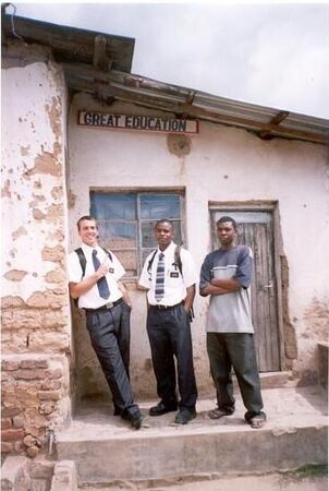 Elder Brogan, Elder Masi and Chimoyamoy. This is the residence of Sir Great Teacher, It is a one room scool with a chalk board and a bunch of chickens. (Ndirande, Blantyre, Malawi)
Sebastian Giles Brogan
04 Jan 2005