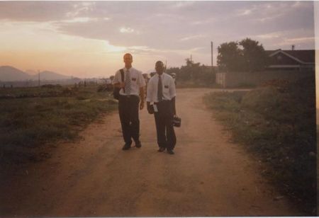 Me [Elder Brogan] and Elder Mashai on our way. I wish the photo could show just how beautiful the sunsets are.
Sebastian Giles Brogan
04 Jan 2005